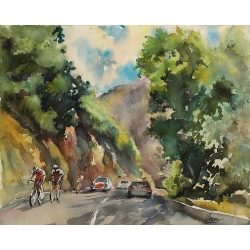 Cycling in the Mountains  42cmx32cm
