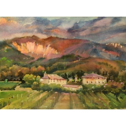 Sunset in the Alpine valley. 39x29