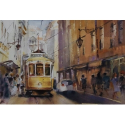 Lisbon. Tram number 28. Watercolor.38x28
